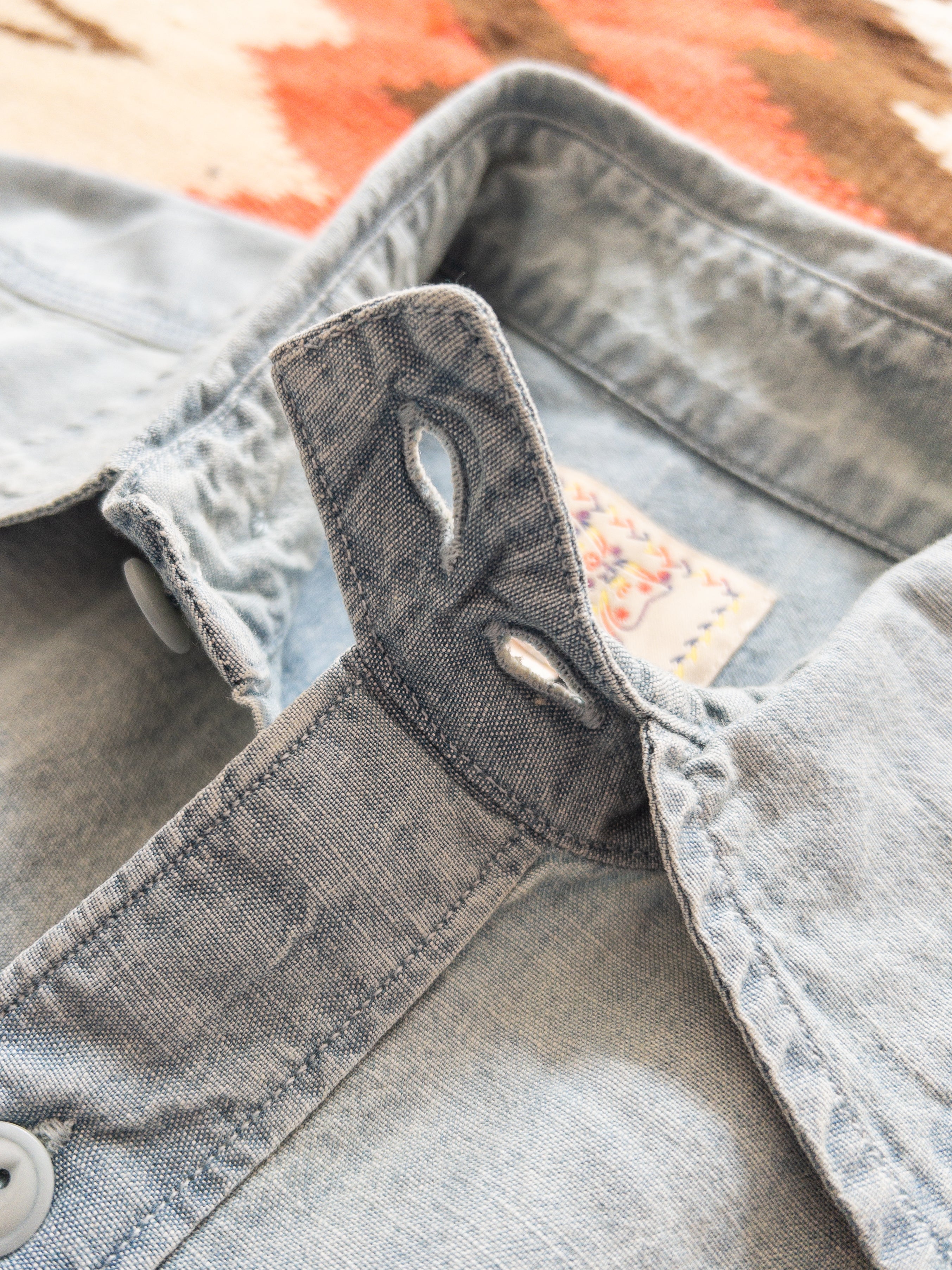 Chambray Workshirt - Distressed and Sunfaded Indigo - Image 3