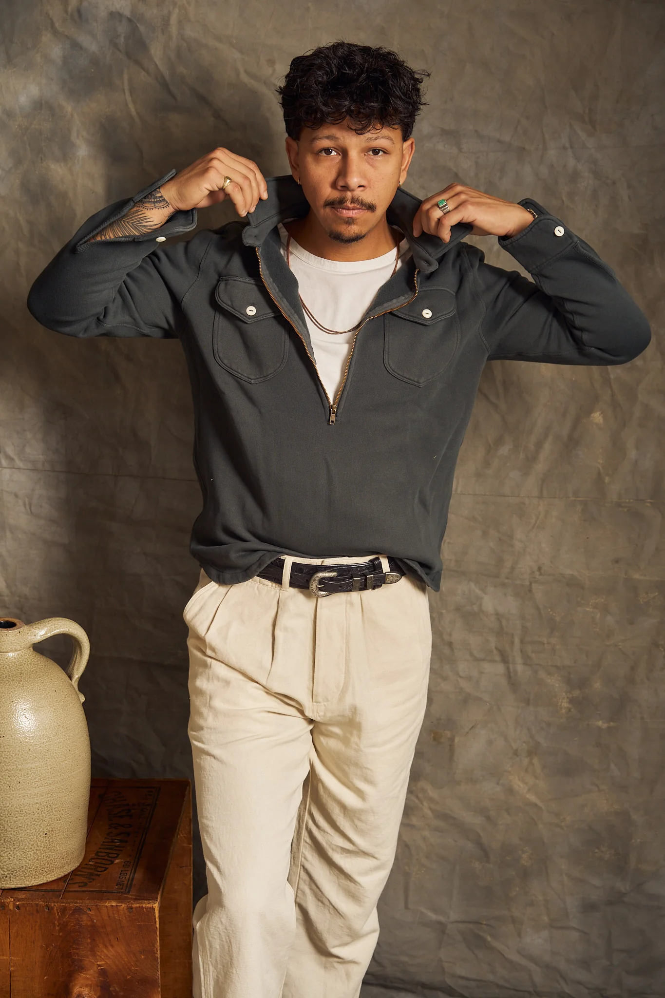 Half-Zip Sweatshirt - Faded Black - Image 3