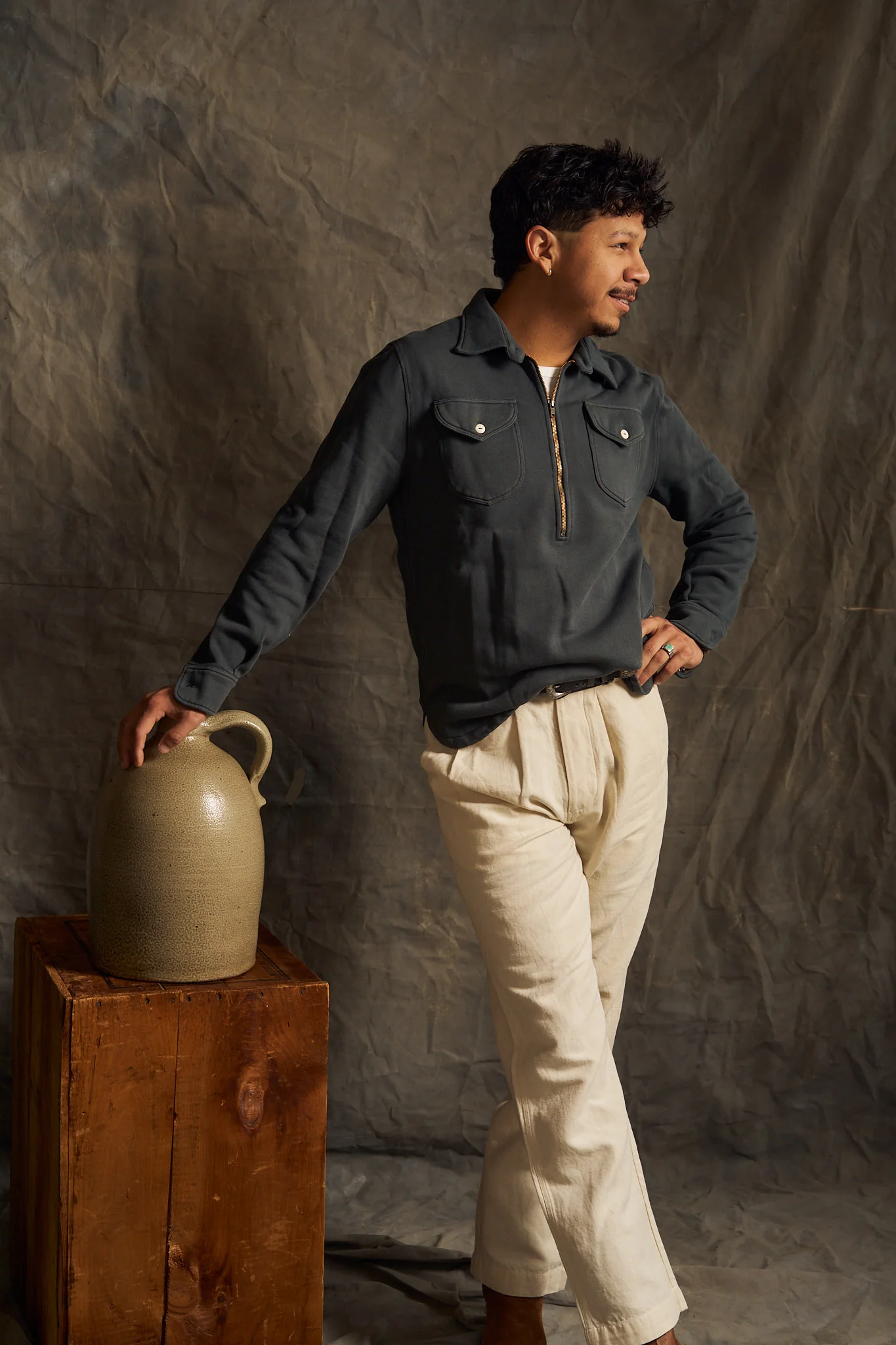 Half-Zip Sweatshirt - Faded Black - Image 4