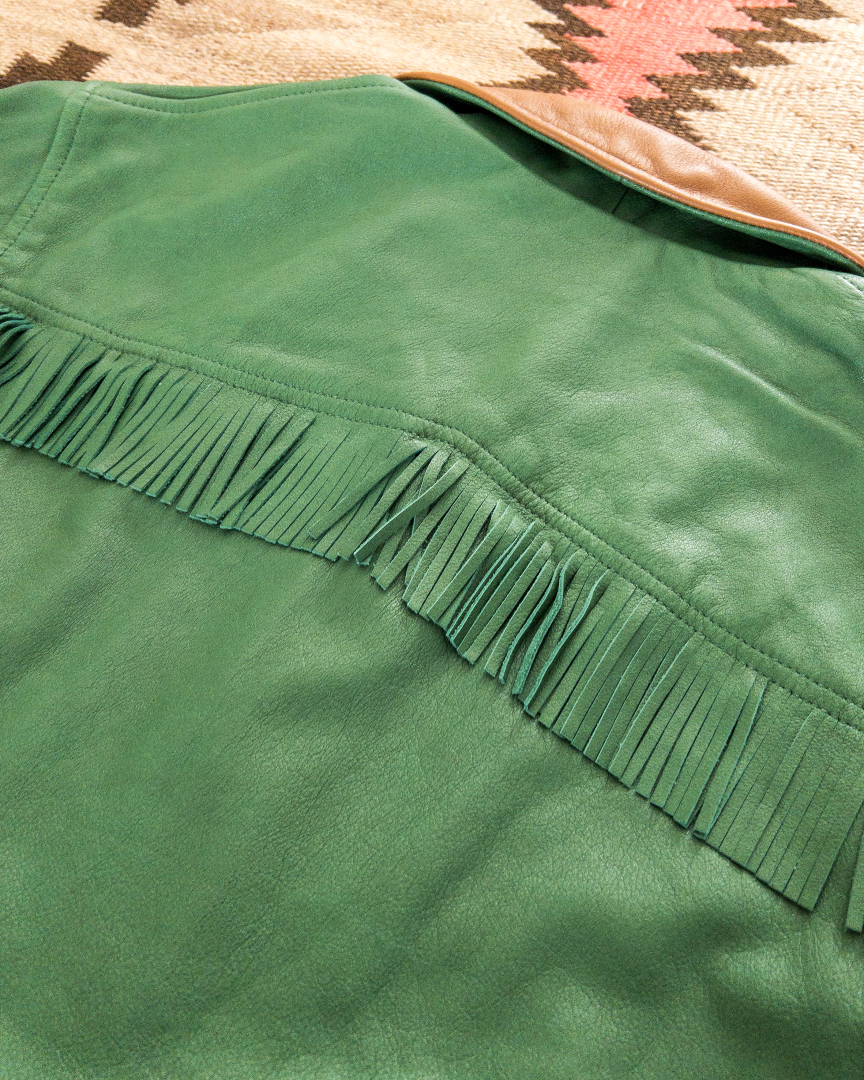 Mustang Fringe Leather Jacket - Green - Image 6