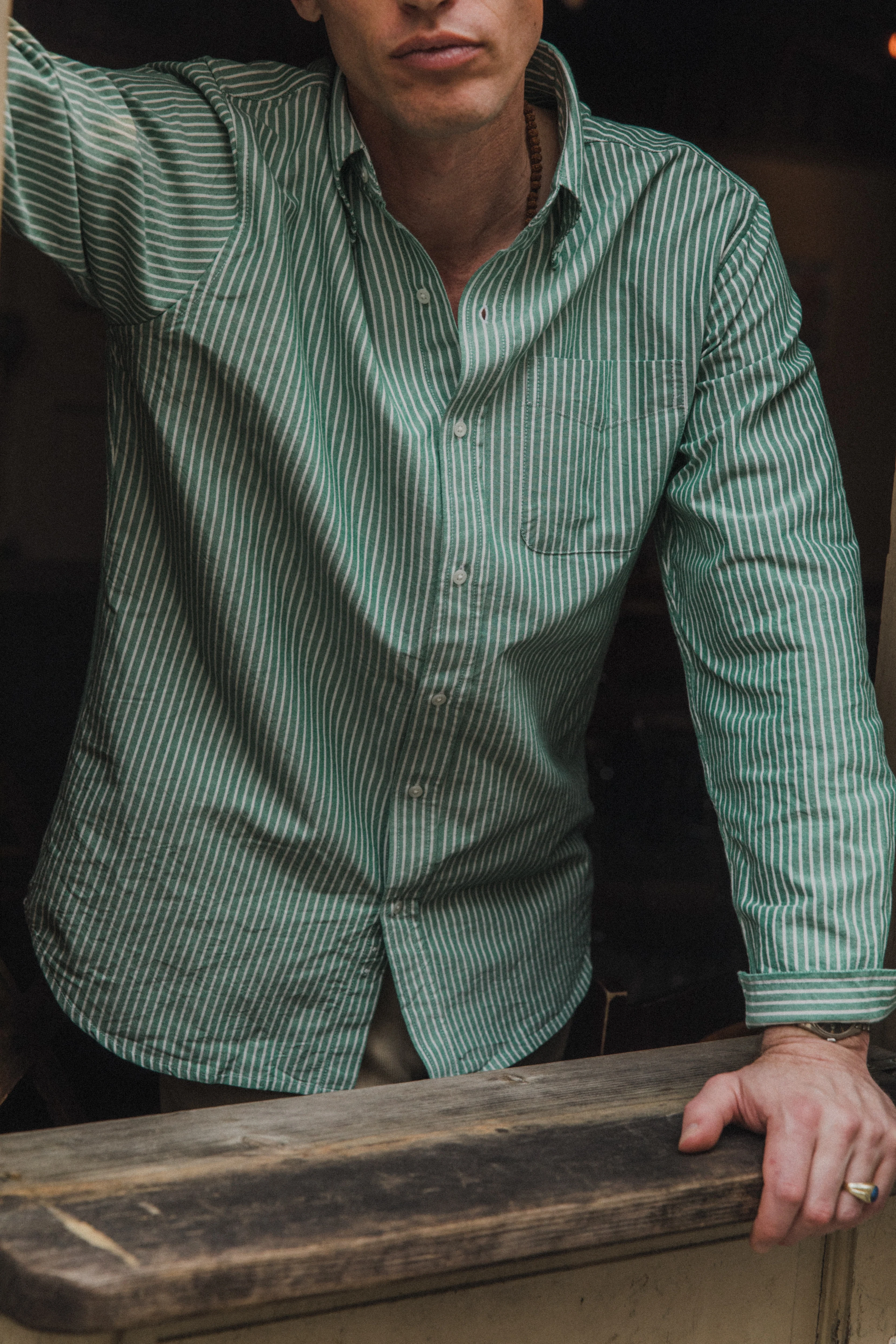 Oxford Cloth Button Down - Evergreen Stripe - Image 5
