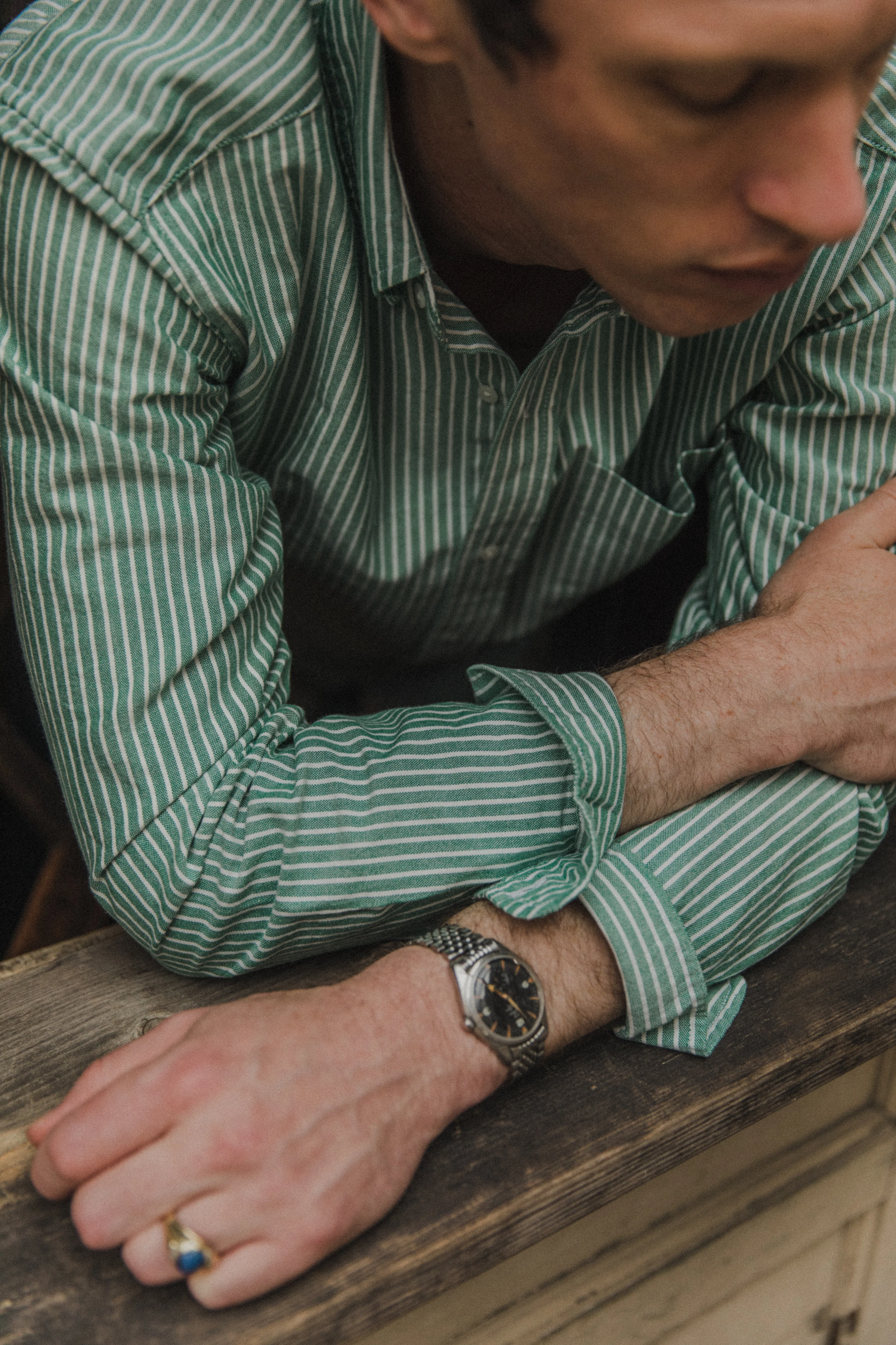 Oxford Cloth Button Down - Evergreen Stripe - Image 6