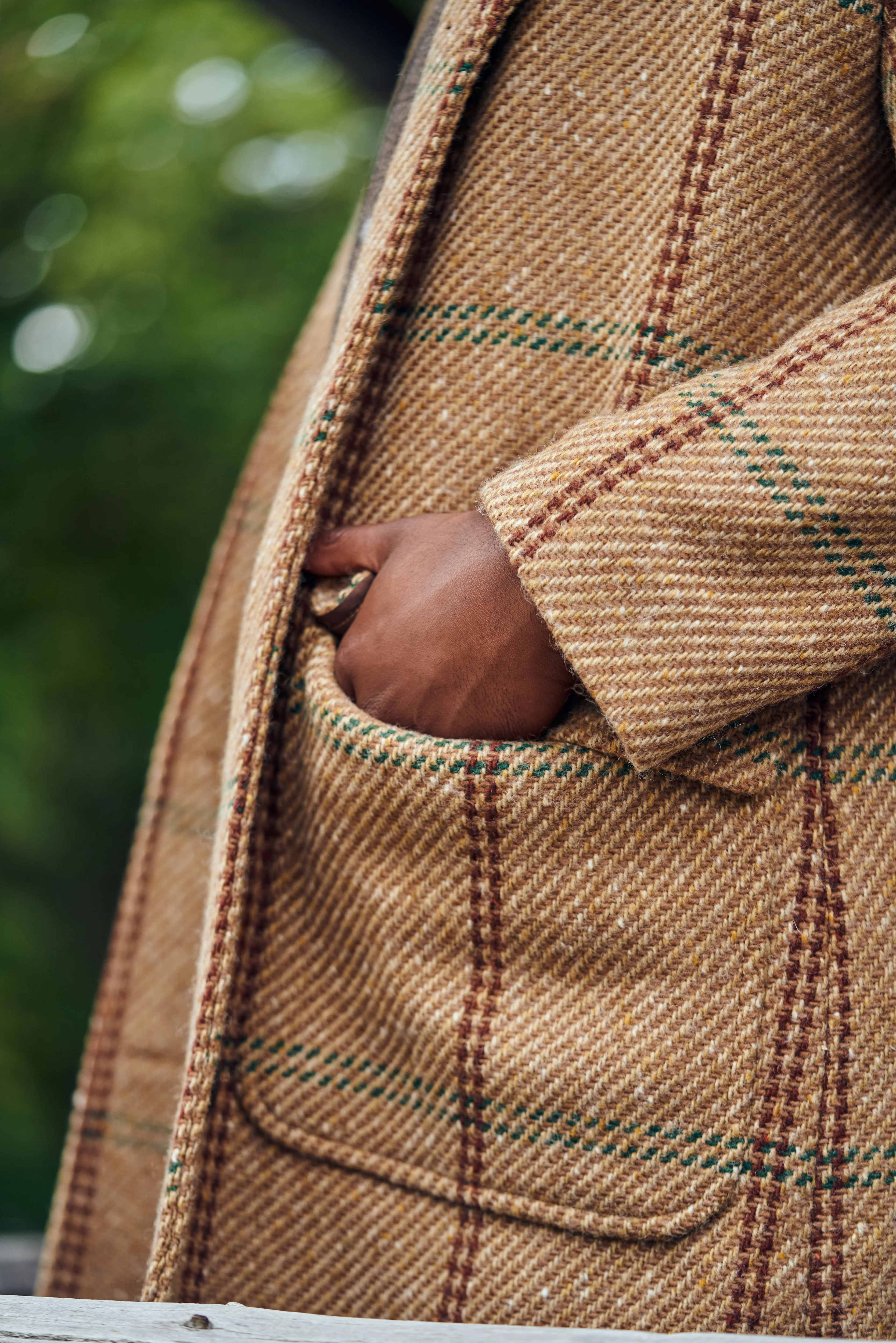 Shawl Collar Wool Overcoat - Rust and Evergreen Windowpane - Image 5